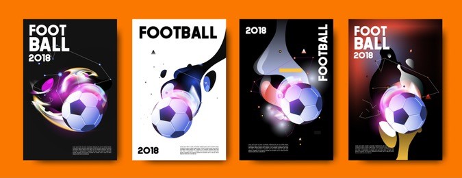 football 2018 world championship cup background soccer. vector colorful glow poster set background in eps 10.