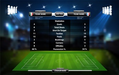 football or soccer playing field with set of infographic elements. sport game. sport cup. vector illustration.