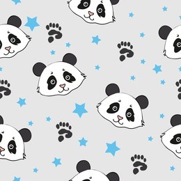 seamless pattern hand-drawn face of the panda with stars, for children's clothing.