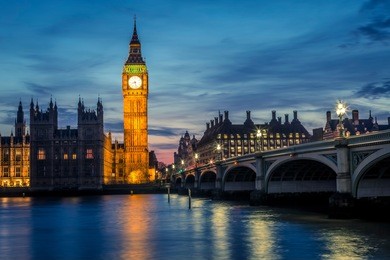 big ben and westminster bridge by night, london, uk