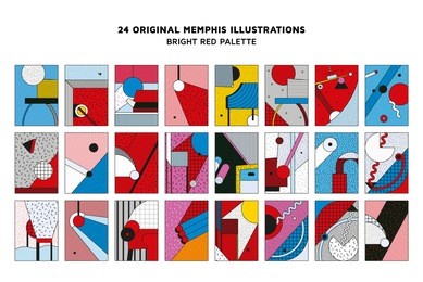 colorful trend neo memphis geometric pattern set juxtaposed with bright bold blocks of color zig zags, squiggles, erratic images. design background elements composition. magazine, leaflet, billboard