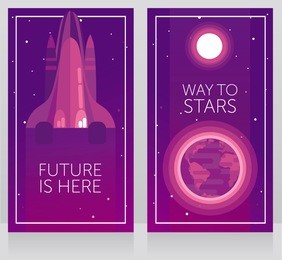 two banners for space travels with space shuttle and earth, can be used for space exploratioin program, vector illustration 