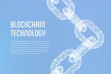 block chain. crypto currency. blockchain concept. 3d wireframe chain with digital code. editable cryptocurrency template. stock vector illustration.