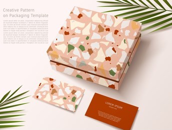 terrazzo pattern on packaging template : gift box and business card : vector illustration