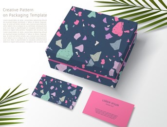 terrazzo pattern on packaging template : gift box and business card : vector illustration