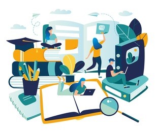 vector graphic elements. stylish frame for the text on the topic of education. training young people to gain knowledge from books and the internet. design composition onlain students