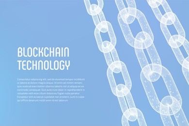 block chain. crypto currency. blockchain concept. 3d wireframe chain with digital code. editable cryptocurrency template. stock vector illustration.