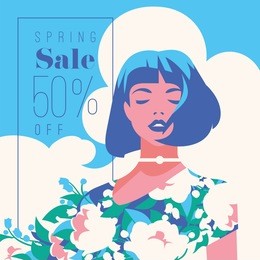 spring sale banner, sale poster, sale flyer. 50 off, vector illustration.