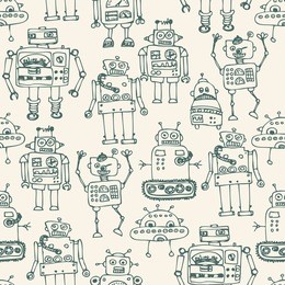 seamless robot pattern in cartoon style