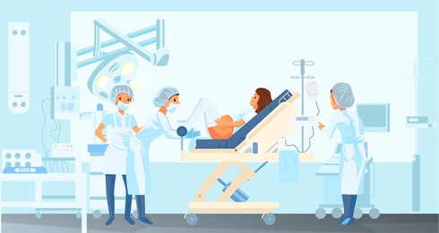 pregnant woman gives birth in the hospital