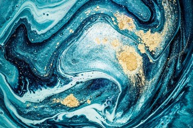 abstract ocean- art. natural luxury. style incorporates the swirls of marble or the ripples of agate. very beautiful blue paint with the addition of gold powder