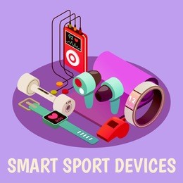 isometric wearable sport devices background composition with images of electronic gadgets for fitness and healthy life vector illustration