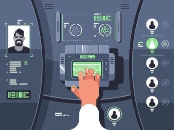 removing fingerprints and identifying person. technology of fingerprinting dactylography. vector illustration