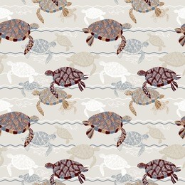 abstract ocean background, sea and beach theme, fashion retro seamless pattern, exotic vector wallpaper, beautiful vintage fabric, wrapping with turtle and fish ornaments for design