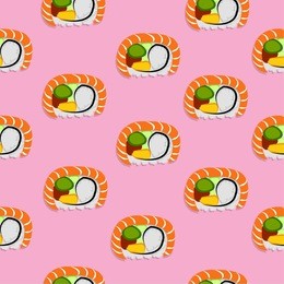 vector seamless sushi pattern. japanese food with colorful background.