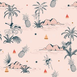 sweet vintage summer island tropical seamless pattern on pink background for fashion fabric and all prints,wallpaper