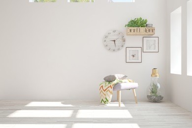 white empty room. scandinavian interior design. 3d illustration