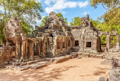 banteay kdei temple ruins at angkor wat complex in cambodia. banteay kdei had been occupied by monks at various intervals over the centuries until the 1960.
