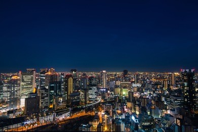 skyline of osaka city after sunset in summer