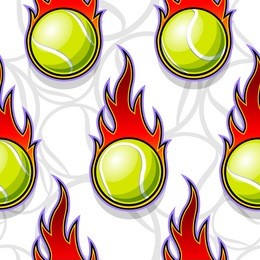 seamless pattern with tennis ball icons and flames. vector illustration. ideal for wallpaper, wrapping, packaging, fabric design and any kind of decoration.