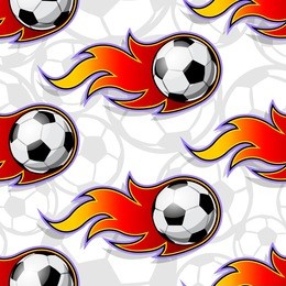 seamless pattern with football soccer ball icons and flames. vector illustration. ideal for wallpaper, wrapping, packaging, fabric design and any kind of decoration.