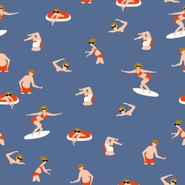 seamless vector pattern with swimming people in scandinavian style.