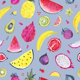 seamless tropical pattern of exotic fruit. hand drawn food design