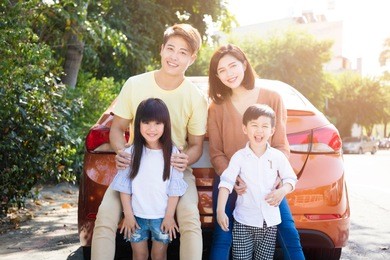happy family enjoying road trip and summer vacation