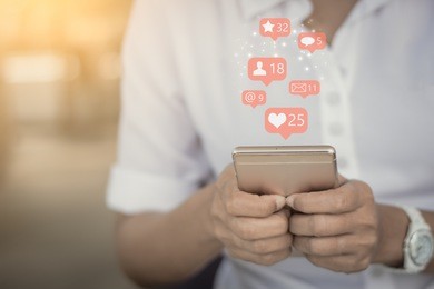 young girl using smart phone,social media concept.