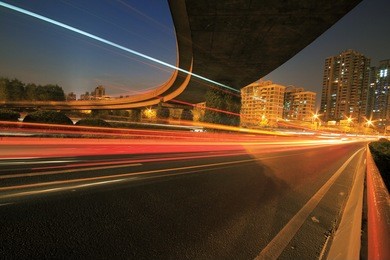 long exposure shot of highway viaduct vehicle night scene