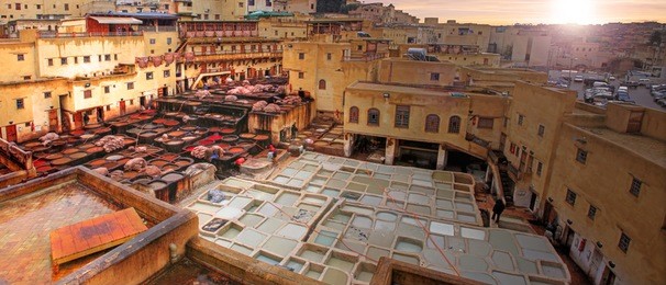 tanneries in the medina of fes in morocco