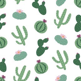 green plants cactus peyote seamless pattern on a white background vector.