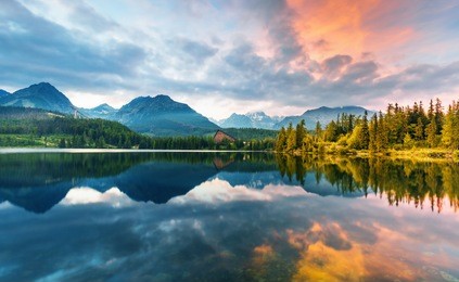 mountain lake strbske pleso (strbske lake) in high tatras national park, slovakia