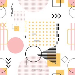 trendy seamless, memphis style with geometric pattern, vector illustration with geometric figures. design backgrounds for invitation, brochure and promotion template.