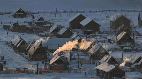hemu village at sunrise in xinjiang, china, kanas