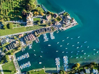the bird's eye view of the spiez town of the switzerland.