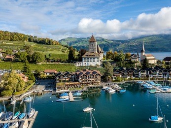 the bird's eye view of the spiez town of the switzerland.