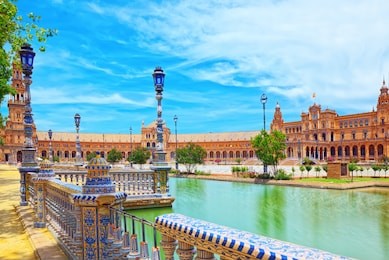 spain square (plaza de espana) is a square in the maria luisa park, in seville, spain, built in 1928 for the ibero-american exposition of 1929.