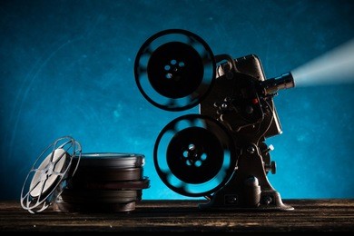 old style movie projector, still-life, close-up.