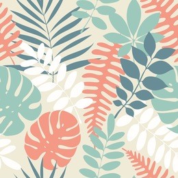 tropical palm leaves, jungle leaves seamless vector floral pattern. palm and monstera dense jungle. ideal for textile. summer background in pastel colors