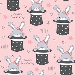 seamless magic hat with rabbit bunny pattern vector illustration