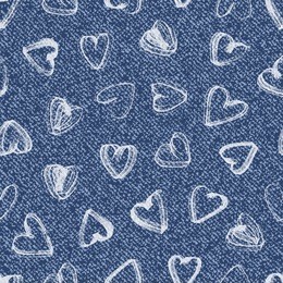 vector valentine background. paint hearts brush strokes. jeans background with hearts. denim seamless pattern. blue jeans cloth.