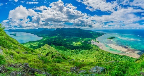 aerial view of  mauritius islands with le morne brabant mountain, africa