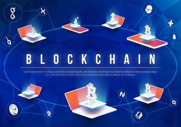 cryptocurrency and blockchain isometric composition with isometric phone, laptop. smart object and smart technology design. 3d vector illustration. analysts and managers working on blockchain start up