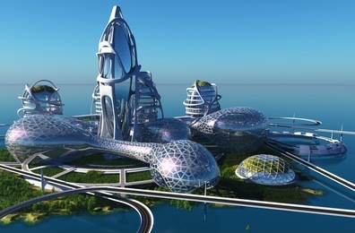 future city on the coast.3d render