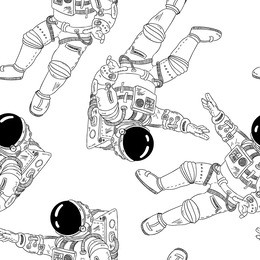 astronaut black and white seamless pattern