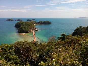 view of virgin island from governor`s island viewing platform, hundred islands national park, alaminos, philippines          
