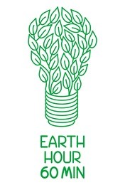earth hour. 60 minutes of off light. lamp of green leaves. ecology and environment protection.