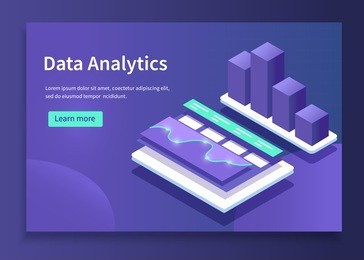 data analytics concept banner. can use for web banner, infographics, hero images. flat isometric vector illustrations with trendy gradients.