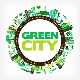 circle with green city - environment and ecology